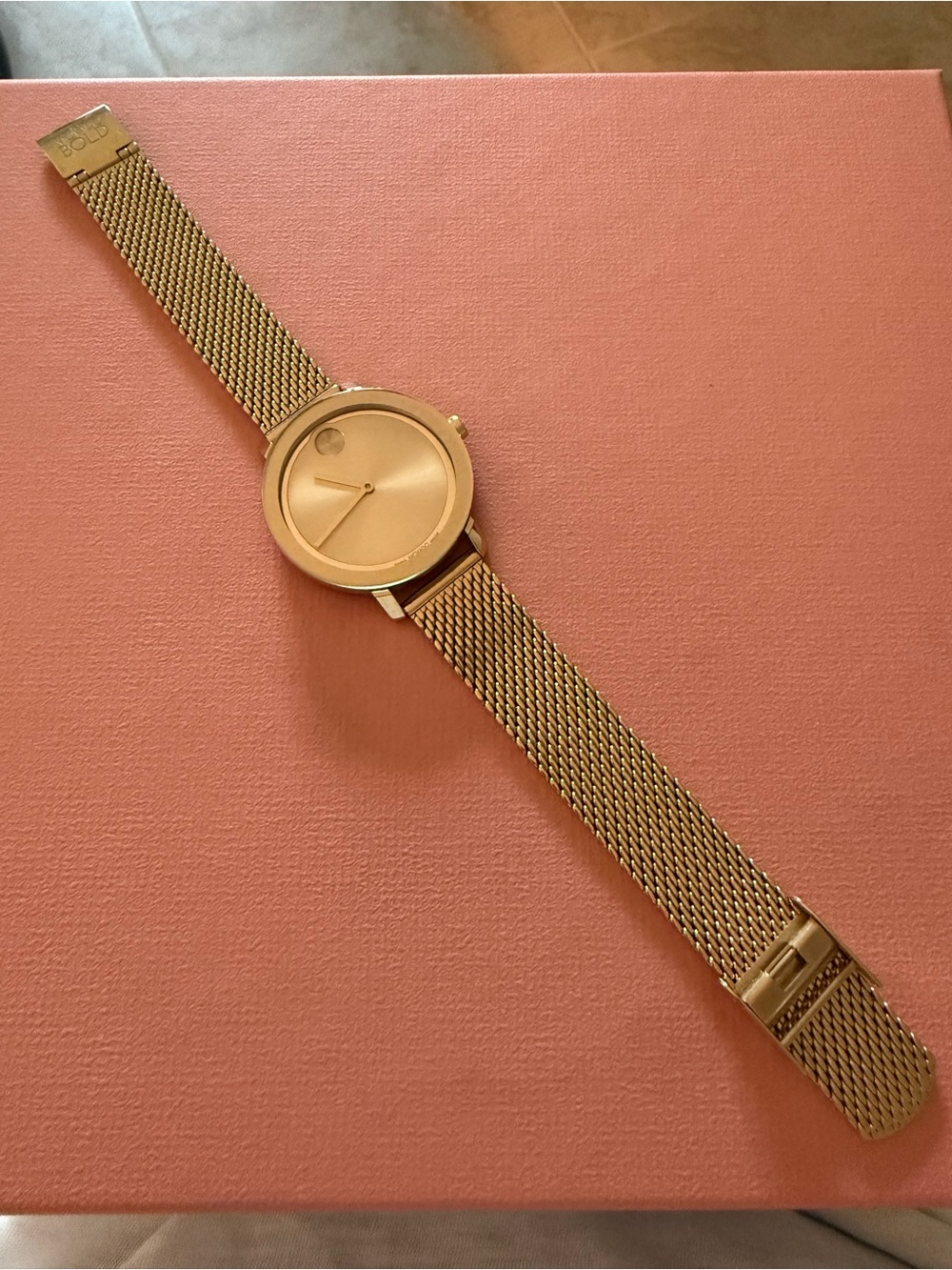 Movado Swiss Evolution Bold Gold Watch Mesh Bracelet 34mm